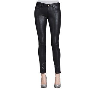 7 for All Mankind Black Faux Leather Coated Stretch Skinny Jeans Gold Hardware